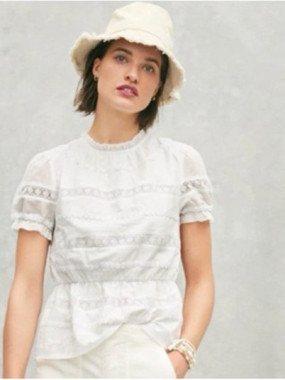 J. Crew Lace-Trim Eyelet Blouse